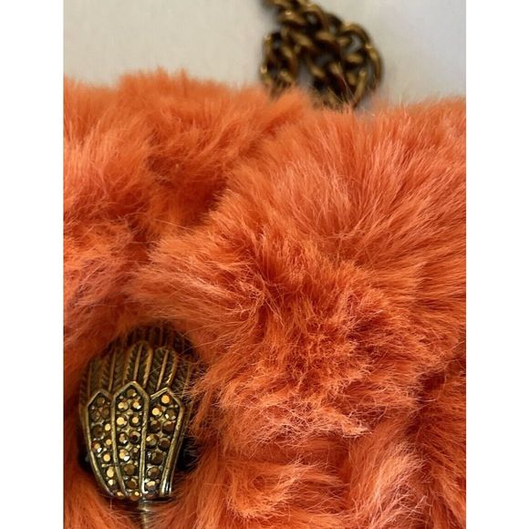 New $225 KURT GEIGER Medium Kensington Faux Fur Crossbody Bag In Orange - Picture 6 of 7